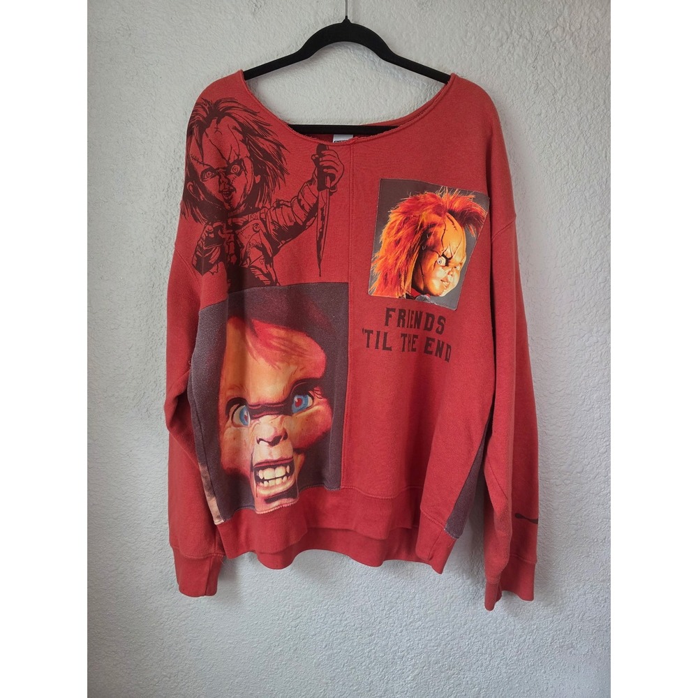 Chucky Child's Play Horror Movie Red Graphic Sweatshirt‎ XL Friends Til The End